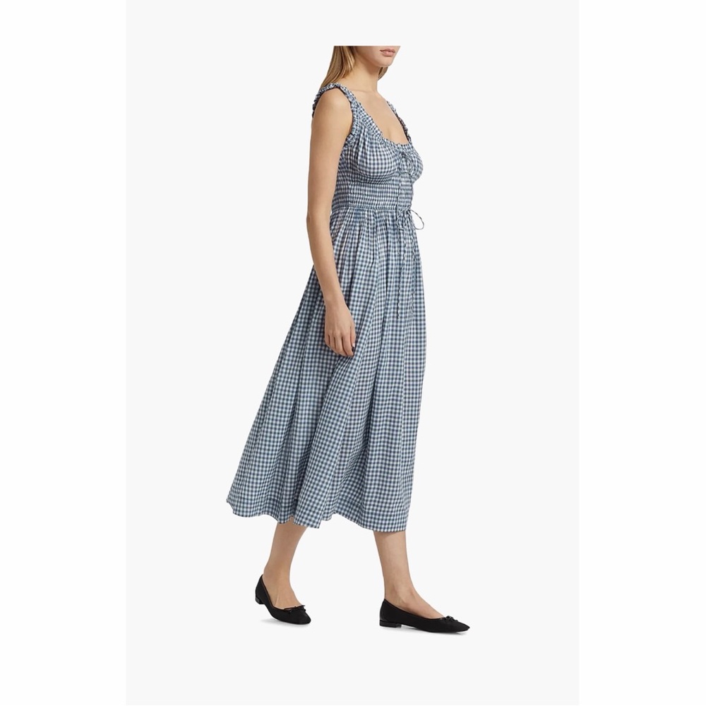 Doen Emmaretta Navy Blue Gingham Midi Dress NWT sz XS